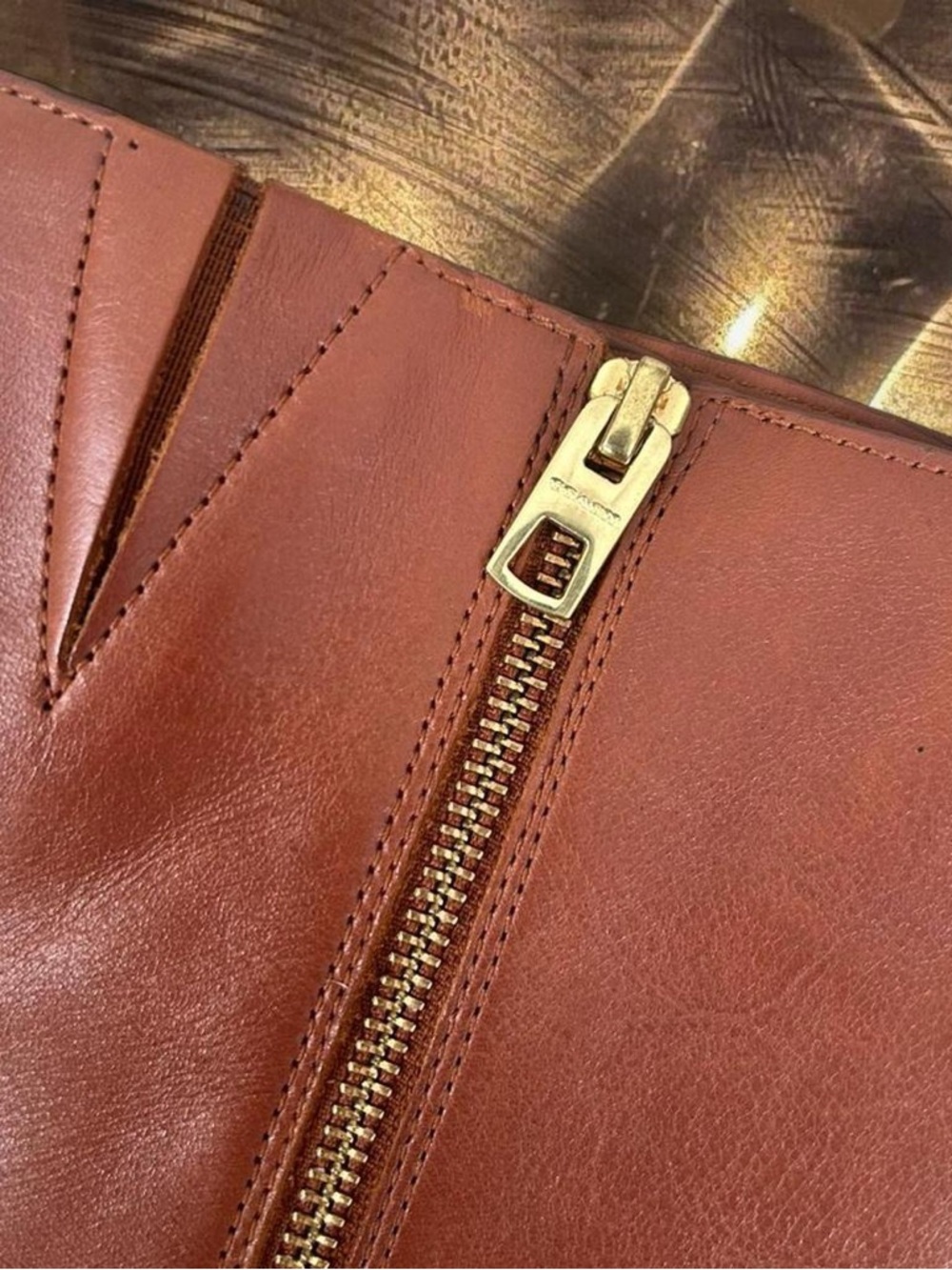 Coach Brown Leather Mid-Calf Heeled Riding Boots with Gold Ring Buckle - Picture 6 of 9